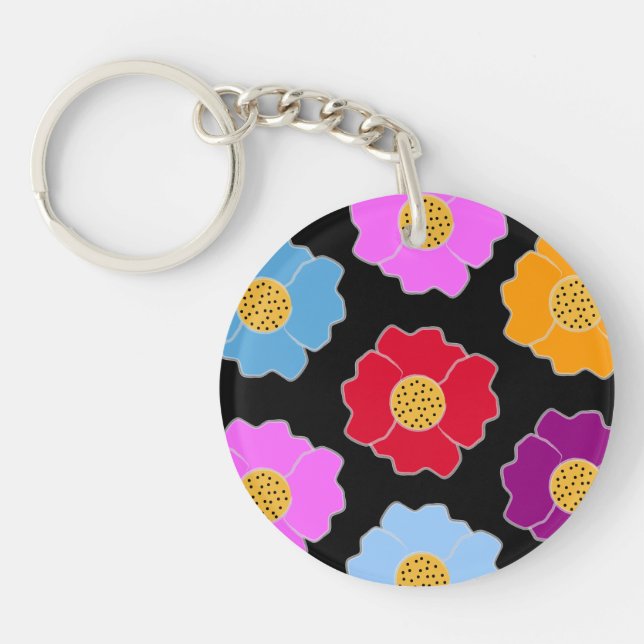 Colourful flowers pattern key ring (Front)