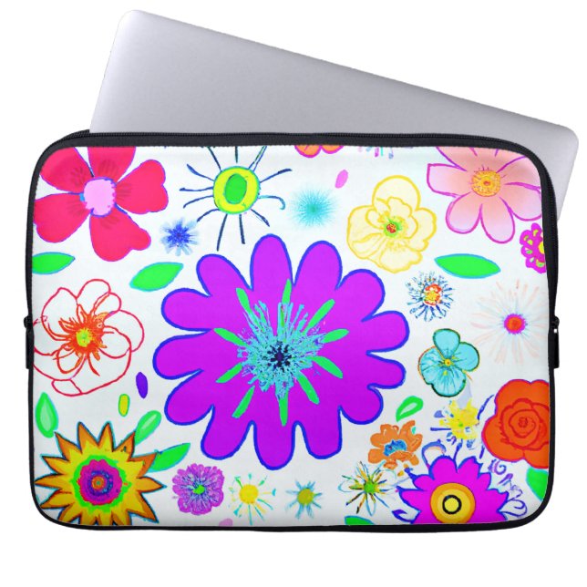 Colourful Flowers Pattern Laptop Sleeve (Front)