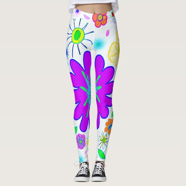 Colourful Flowers Pattern Leggings (Front)
