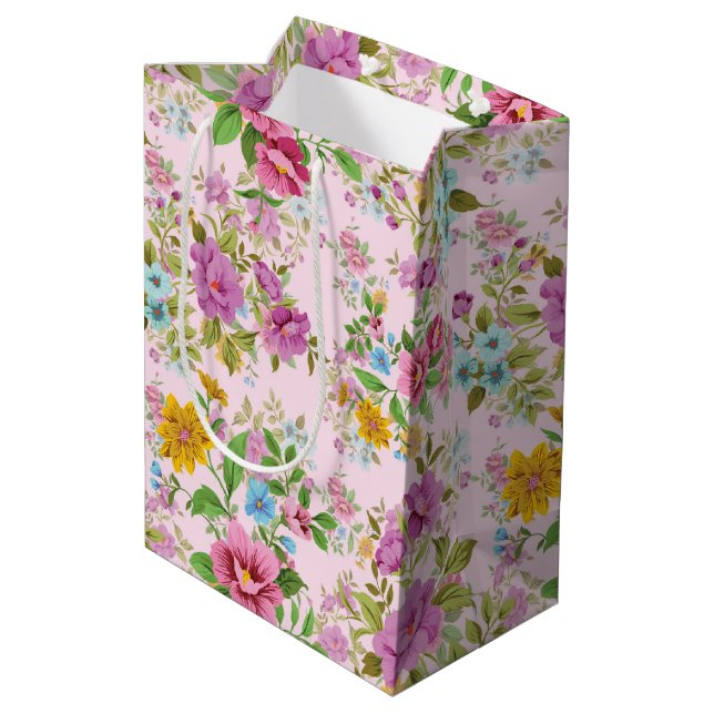 Colourful flowers pattern medium gift bag (Back Angled)