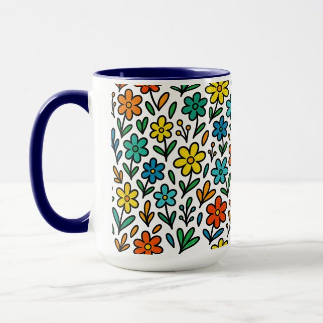 Colourful Flowers Pattern  Mug (Left)