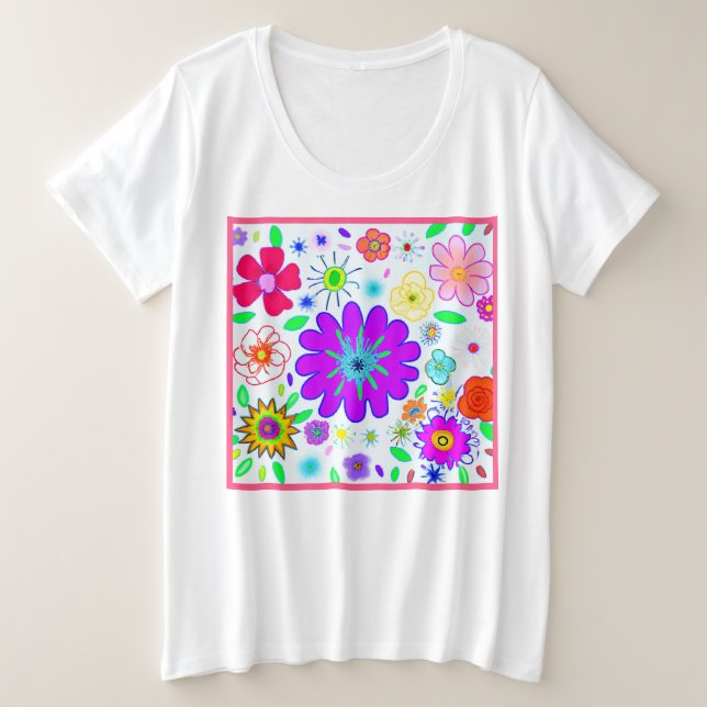 Colourful Flowers Pattern Plus Size T-Shirt (Design Front)