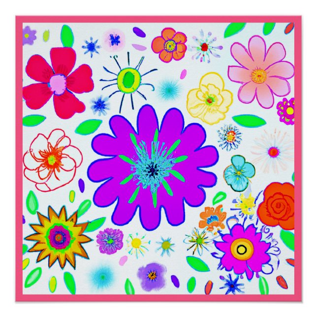 Colourful Flowers Pattern Poster (Front)