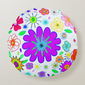Colourful Flowers Pattern Round Cushion