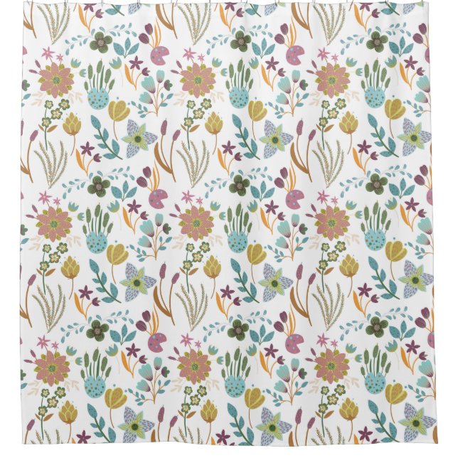 Colourful Flowers Pattern Shower Curtain (Front)
