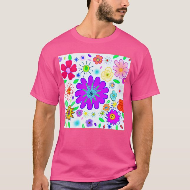 Colourful Flowers Pattern T-Shirt (Front)