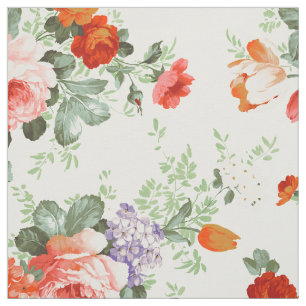 Colourful Flowers Pattern White Background Fabric