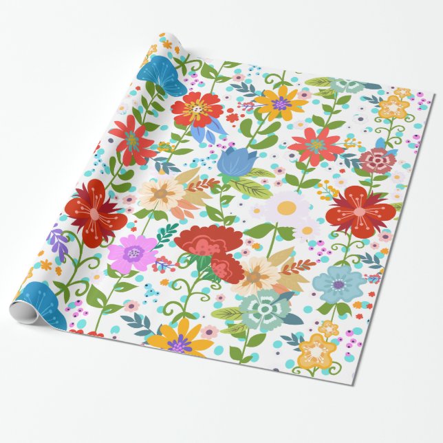Colourful Flowers Pattern Wrapping Paper (Unrolled)