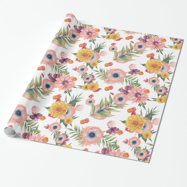 Colourful Flowers Pattern Wrapping Paper (Unrolled)