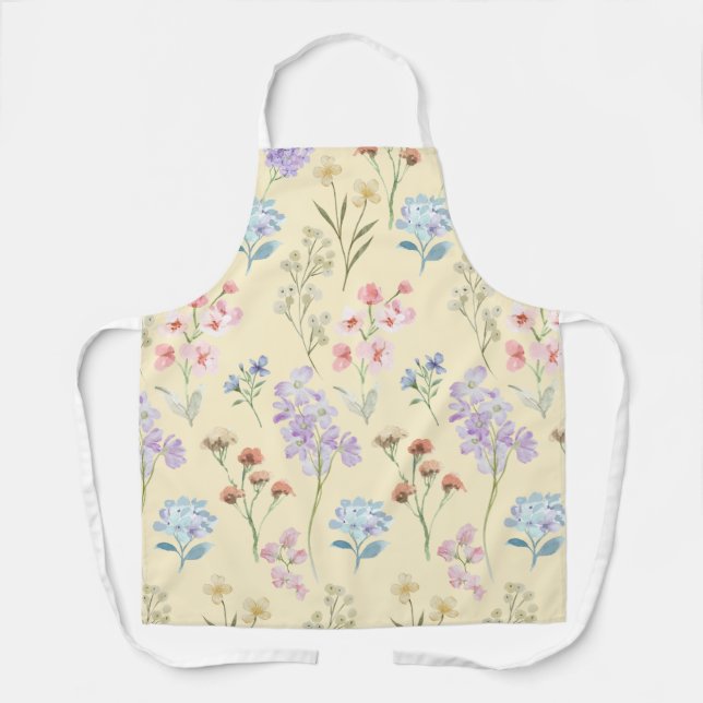 Colourful Flowers Pattern Yellow Apron (Front)