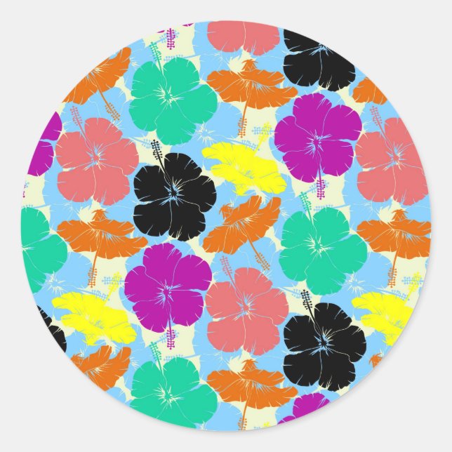 Colourful flowers patterns design classic round sticker (Front)