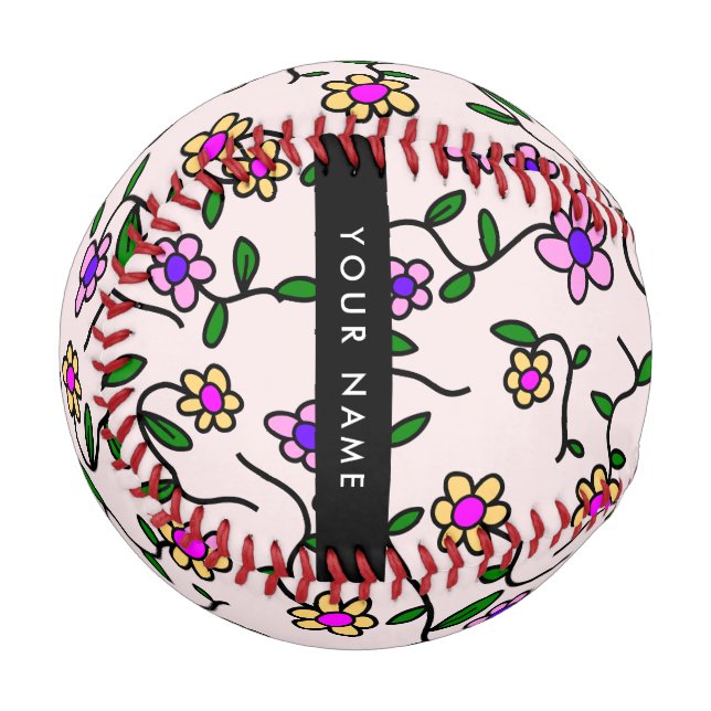 Colourful Flowers, Pink Background, Black Baseball (Front Left)