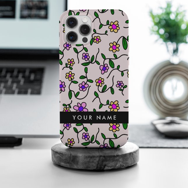 Colourful Flowers, Pink Background, Black Case-Mate iPhone Case (Creator Uploaded)