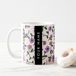 Colourful Flowers, Pink Background, Black Coffee Mug