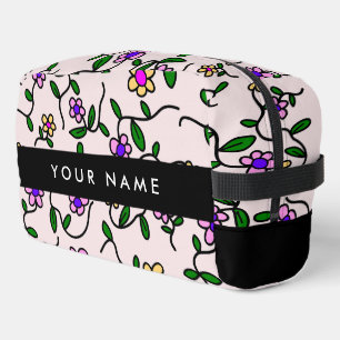 Colourful Flowers, Pink Background, Black Dopp Kit