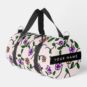 Colourful Flowers, Pink Background, Black Duffle Bag