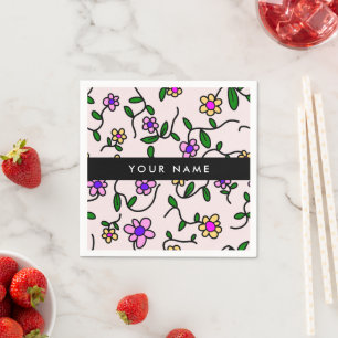Colourful Flowers, Pink Background, Black Napkin