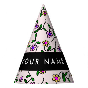 Colourful Flowers, Pink Background, Black Party Hat