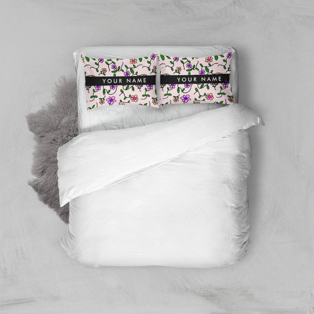 Colourful Flowers, Pink Background, Black Pillowcase (Creator Uploaded)