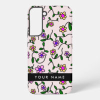 Colourful Flowers, Pink Background, Black