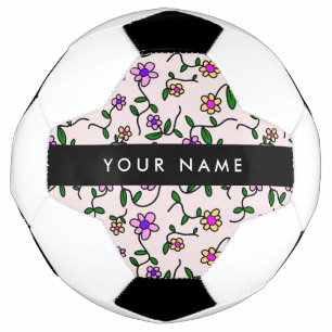 Colourful Flowers, Pink Background, Black Soccer Ball