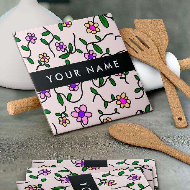 Colourful Flowers, Pink Background, Black Tile (Creator Uploaded)