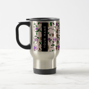 Colourful Flowers, Pink Background, Black Travel Mug