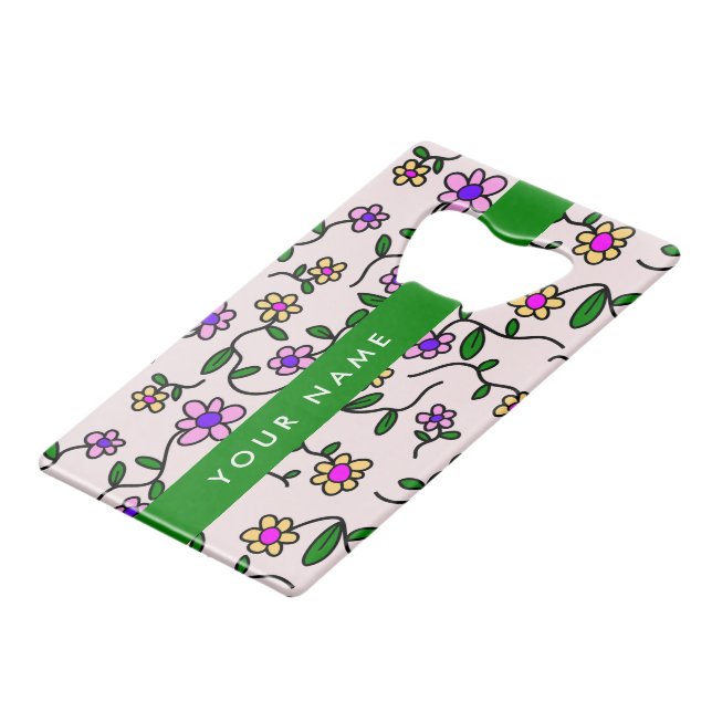 Colourful Flowers, Pink Background, Green (Front Angled)