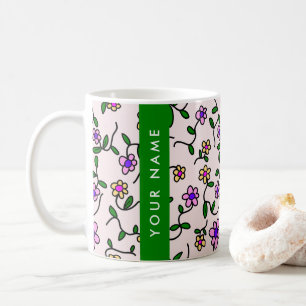 Colourful Flowers, Pink Background, Green Coffee Mug