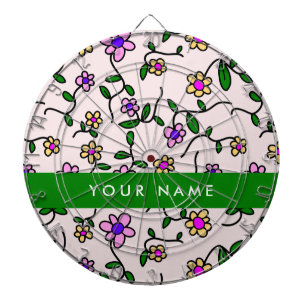 Colourful Flowers, Pink Background, Green Dartboard