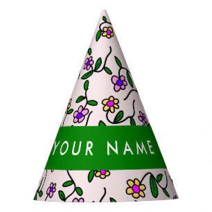 Colourful Flowers, Pink Background, Green Party Hat