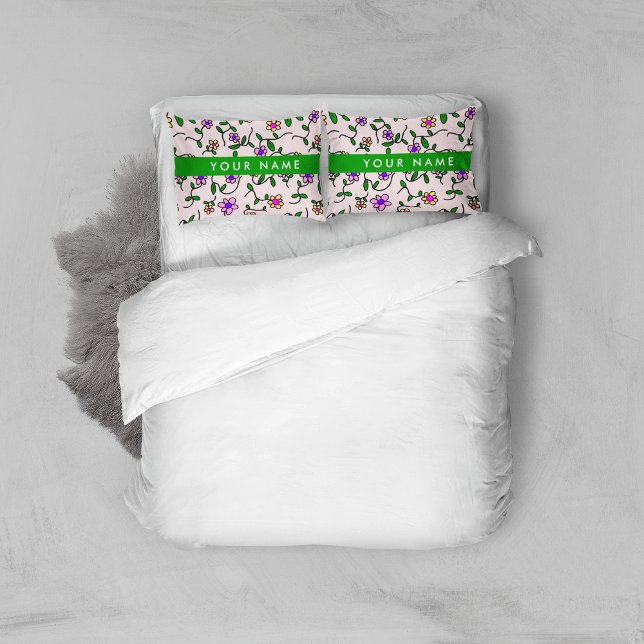 Colourful Flowers, Pink Background, Green Pillowcase (Creator Uploaded)