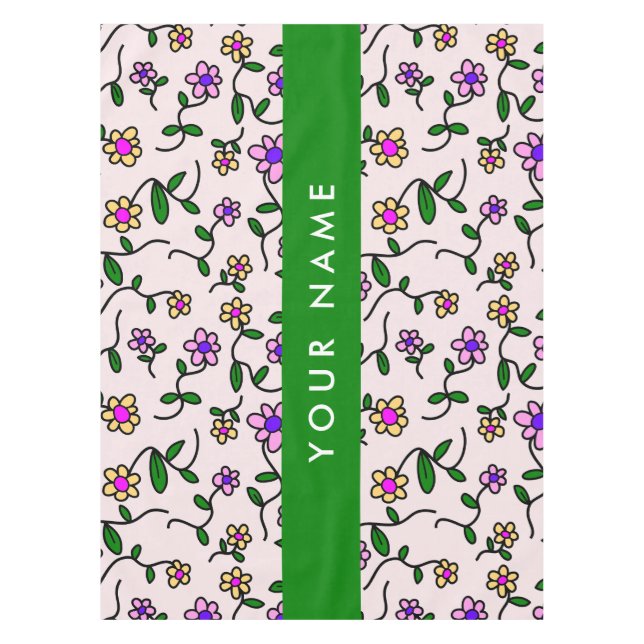 Colourful Flowers, Pink Background, Green Tablecloth (Front)
