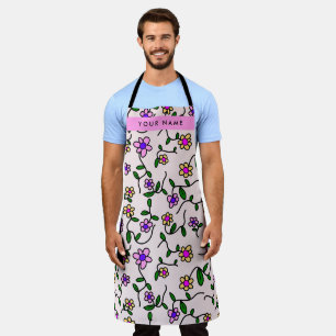 Colourful Flowers, Pink Background, Pink Apron
