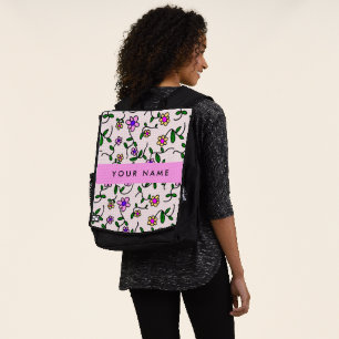 Colourful Flowers, Pink Background, Pink Backpack