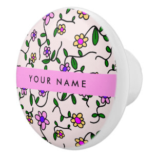 Colourful Flowers, Pink Background, Pink Ceramic Knob