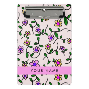 Colourful Flowers, Pink Background, Pink Mini Clipboard
