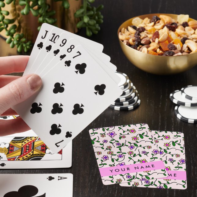 Colourful Flowers, Pink Background, Pink Playing Cards (In Situ)