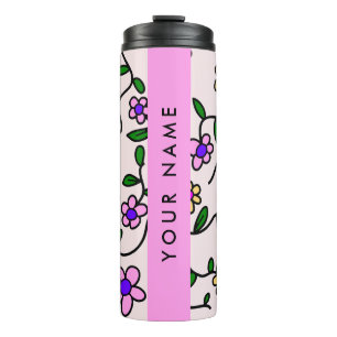 Colourful Flowers, Pink Background, Pink Thermal Tumbler