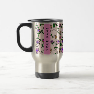 Colourful Flowers, Pink Background, Pink Travel Mug