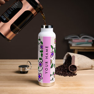 Colourful Flowers, Pink Background, Pink Water Bottle