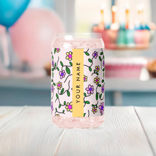 Colourful Flowers, Pink Background, Yellow Can Glass