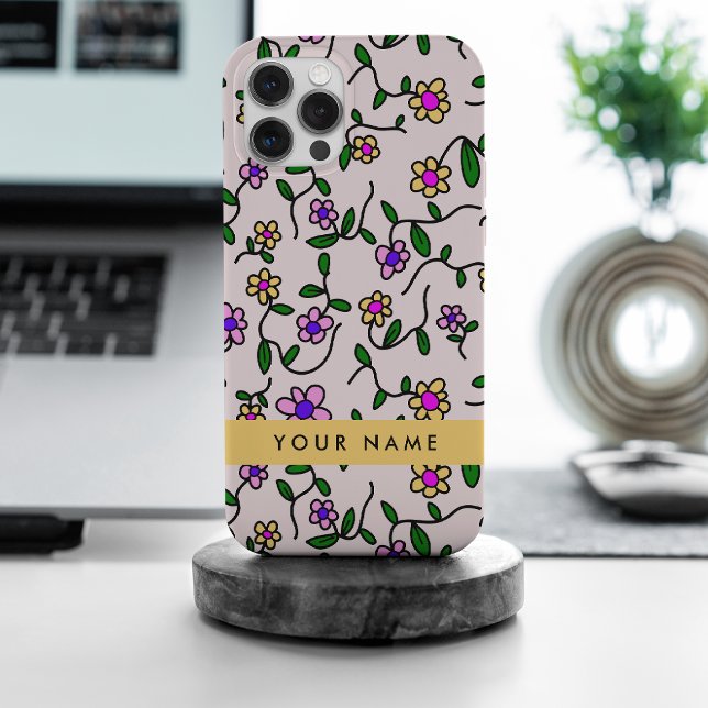 Colourful Flowers, Pink Background, Yellow Case-Mate iPhone Case (Creator Uploaded)