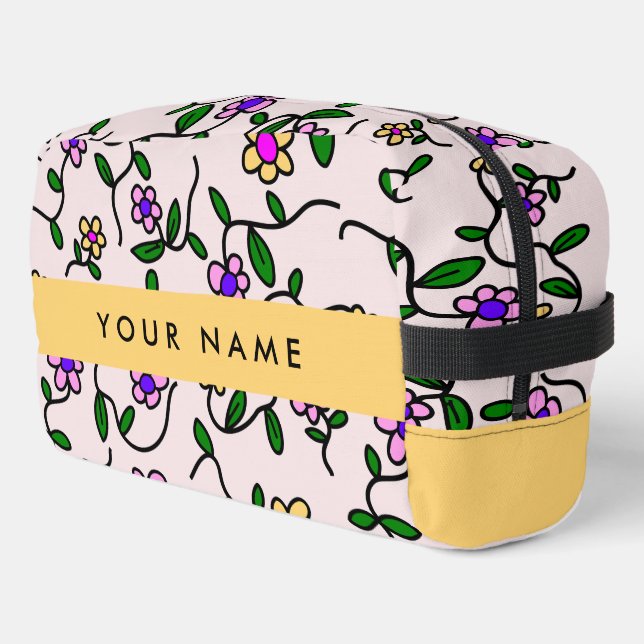 Colourful Flowers, Pink Background, Yellow Dopp Kit (Left Corner)