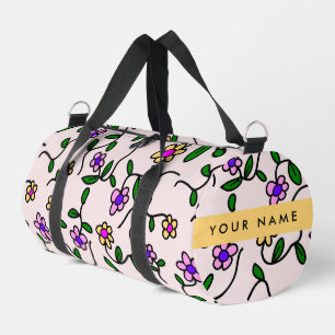 Colourful Flowers, Pink Background, Yellow Duffle Bag