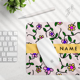Colourful Flowers, Pink Background, Yellow Mouse Pad
