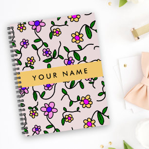 Colourful Flowers, Pink Background, Yellow Planner