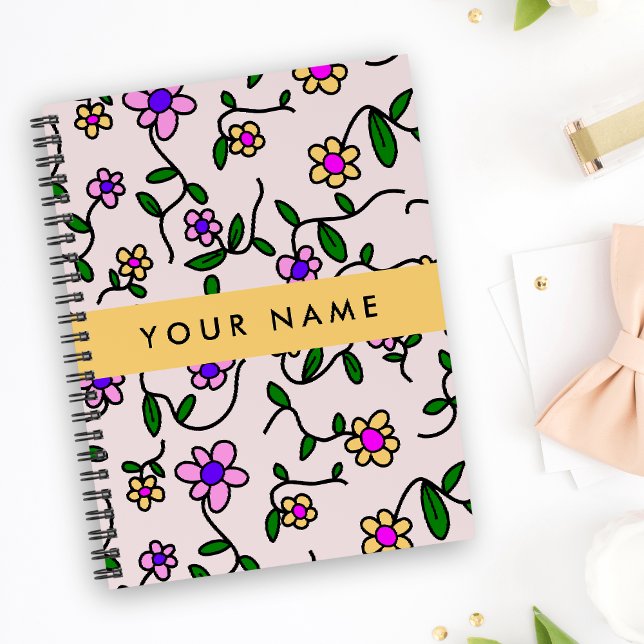Colourful Flowers, Pink Background, Yellow Planner (Creator Uploaded)