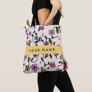 Colourful Flowers, Pink Background, Yellow Tote Bag
