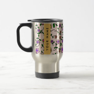 Colourful Flowers, Pink Background, Yellow Travel Mug
